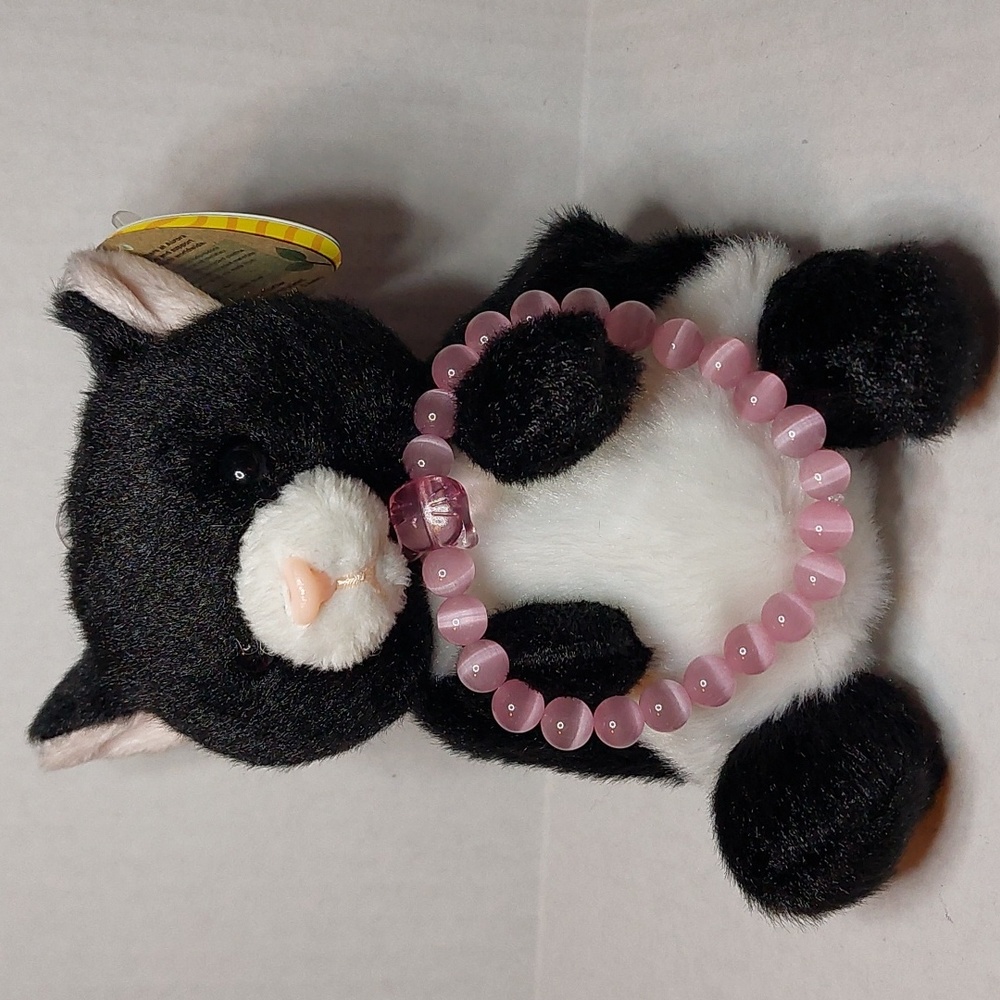 Palm pal/stone bracelet bundle. Pink cats eye stone beads/black cat palm pal